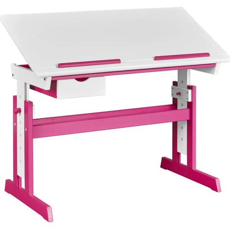 Scrivania per Bambini Regolabile con Cassetto in Legno Bianco Rosa (1/5)