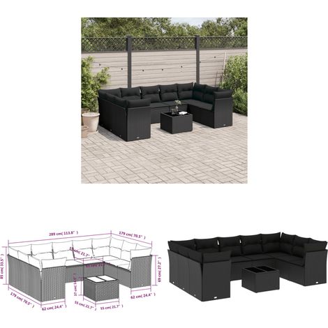 10-tlg. Garten-Sofagarnitur mit Kissen Schwarz Poly Rattan - Gartenmöbel - Outdoor Möbel - Rattan Gartenset - Lounge Set - Esstischgarnitur - Home & Living (1/3)