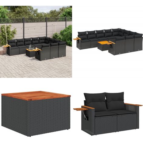 11-tlg. Garten-Sofagarnitur mit Kissen Schwarz Poly Rattan - Gartenmöbel - Sofasatz - Outdoor Möbel - Esszimmergarnitur - Lounge Set - Home & Living (1/5)