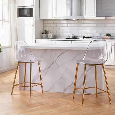 Tabouret de bar transparent 2 pièces piètement métal doré Design (1/5)