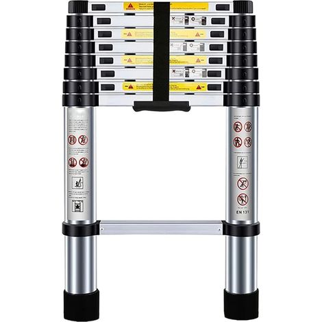 Échelle Télescopique Kraft Müller 2,6M en ALU, Charge 150kg, Pliable Extensible Unique Droite Multi-fonction, Bricolage