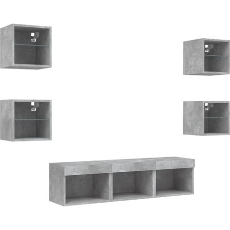 Mobile TV multimediale Scaffale TV Credenza TV Sala da pranzo Soggiorno Camera da letto con LED 7 pezzi MDF grigio 020029466