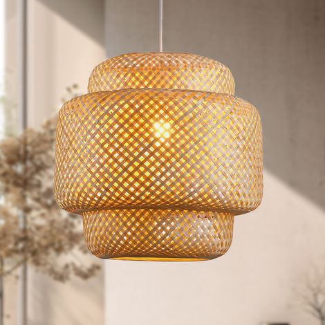 Plafonnier bambou suspension lampe panier bohème lampe salle à manger Ø50cm salon suspension rotin naturel cuisine vintage E27 rétro câble textile 1,5m (sans ampoule) (1/5)
