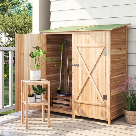 Abri de jardin en bois armoire de jardin en bois avec table. toit en asphalte. 140 x 75 x 157 cm. effet bois naturel