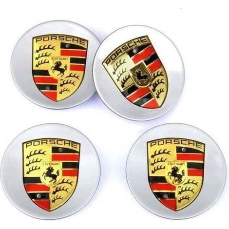 4 x Centre de roue 76mm Porsche cache moyeu Argent