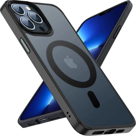 Coque magnétique pour iPhone 13 Pro Max [Testée contre les chutes selon les normes militaires et compatible MagSafe] Dos transparent mat avec boutons en alliage d'aluminium, anti-traces de doigts, ant (1/5)