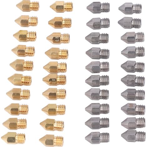 Set mit 52 3D-Druckdüsen aus Edelstahl und Messing, inklusive Reinigungsset, MK8-Extruderteilen und Ersatzteilen (1/5)