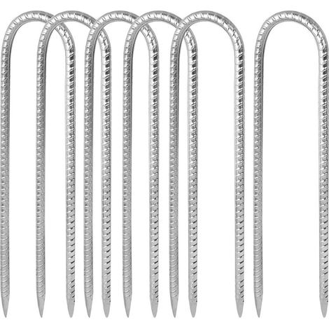 6 Pièces Piquets de Sol en Forme de U, Piquets de Tente en Acier Galvanisé 30cm, Sardines Camping, Crochets en U, Résistant Piquet Fixation Sol pour Tente de Camping Balançoire Auvents de Trampoline