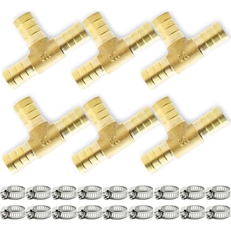 Lot de 6 raccords cannelés 12 mm en laiton à 3 voies avec 18 pinces (1/5)