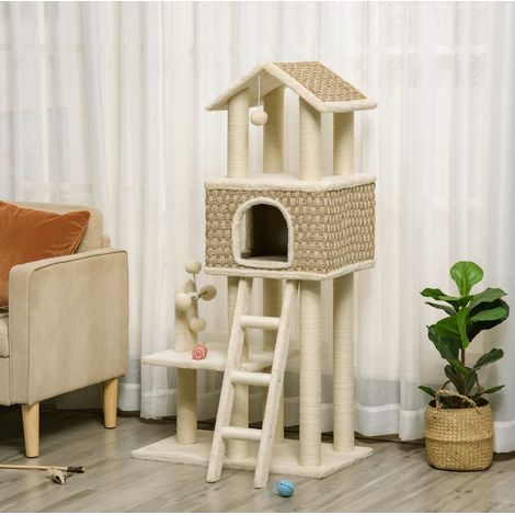 Árbol rascador para gatos 69 x 40 x 131 cm de paneles de madera beige claro FloraGrace (1/5)
