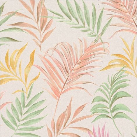 Nature wallpaper wall Profhome 791083 hot embossed non-woven wallpaper textured with floral ornaments shimmering cream pink yellow green 5,33 m2 (1/5)