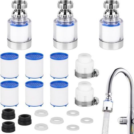 Universal Tap Water Filter - 11 Pieces - Anti-Limescale - 360° Rotating Design - PP Cotton Filter