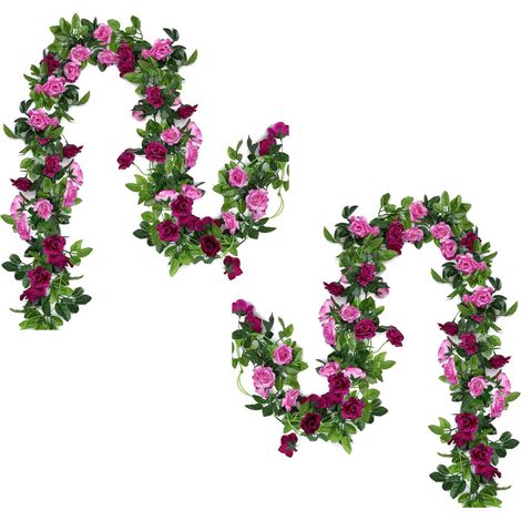 Guirlande de 2 roses artificielles, guirlande de fleurs artificielles, guirlande de roses en soie suspendues, décoration pour mariage, maison ou bureau, arche. (1/5)