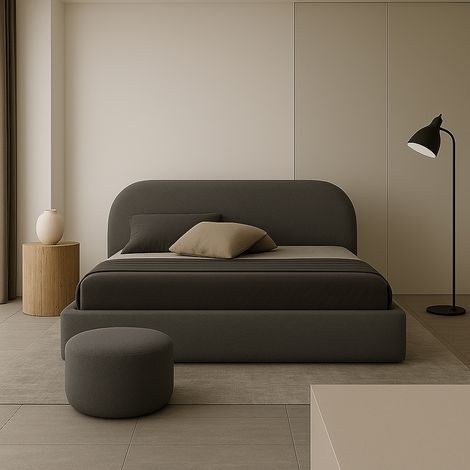 Polsterbett MOON 200x200 Holz-Lattenrost mit AUFHEBEN Grau Boucle Teddystoff Bett mit Bettkasten (1/5)