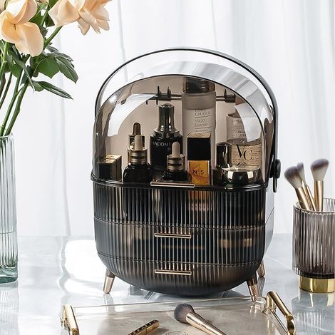 Boîte de rangement vintage pour cosmétiques - Organiseur de maquillage - Étanche - 2 tiroirs - Vert, Transparent, Gris (1/5)