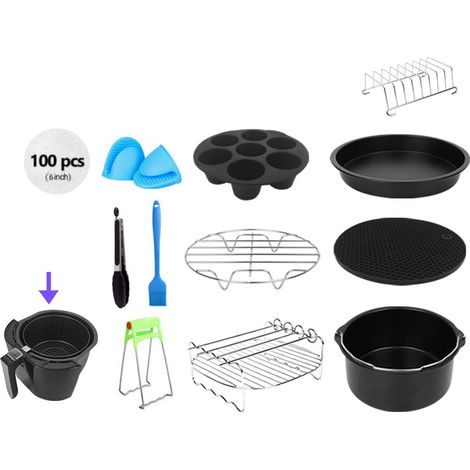 Set completo di accessori per friggitrice ad aria - Include vassoio in silicone per friggitrice ad aria - Ø 20 cm Set di accessori per friggitrice ad aria - 12 pezzi - 3,2 QT - 20 cm - 12 pezzi (1/3)