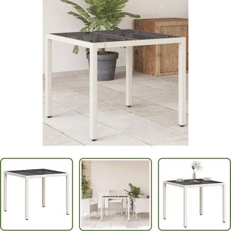 Glasplatte - Gartentisch mit Glasplatte Weiß 90x90x75 cm Poly Rattan (1/5)