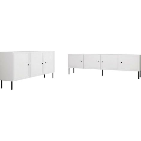 Conjunto de salón Charlotte T107, Blanco, Partes separadas, Con mesa de TV, Con equipo adicional, MDF, Aglomerado laminado (1/5)