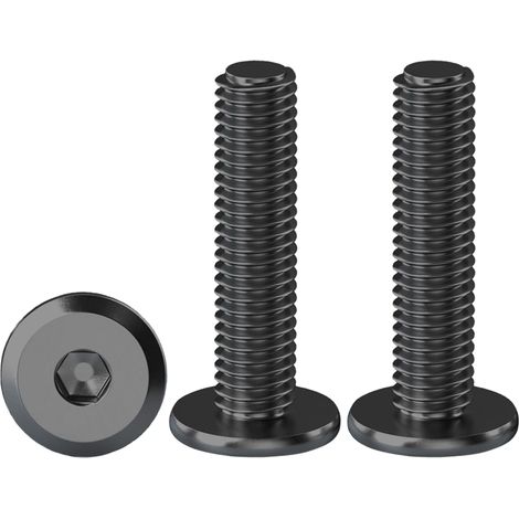 Vis à Tête Plate Hexagonale M6 X 30 mm en Acier Inoxydable A2 V2A - Lot De 20 Boulons à Bride Cylindrique Noirs, Filetage Complet
