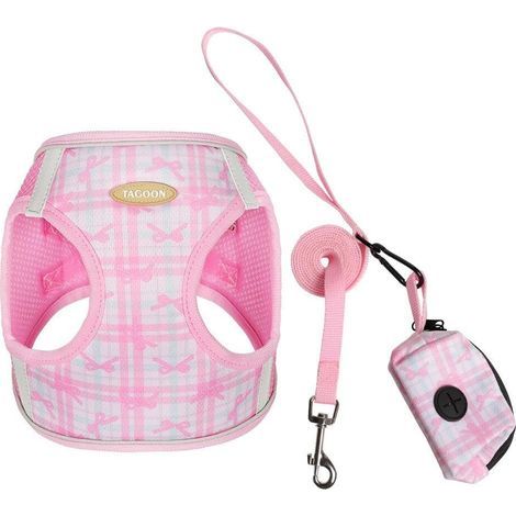 Ensemble harnais et laisse pour chien avec support de sac à déjections, harnais doux et respirant pour chiot, chat, petit chien, rose s (1/4)