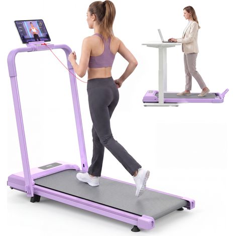 CHICFURN Tapis de marche pliable 3-en-1 inclinable violet, walking pad sous bureau pour marche et jogging, 1-12 km/h, compatible appli, charge 120 kg (1/5)