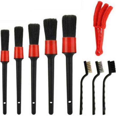 Lot de 9 brosses de nettoyage pour voiture avec collecteur de poussière de climatisation, brosses de nettoyage intérieures et extérieures de voiture, tableau de bord, panneaux (1/5)