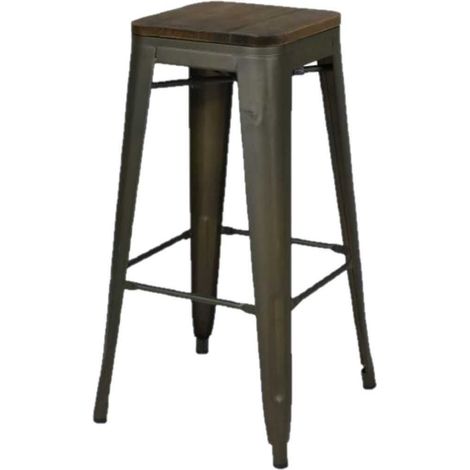 Tabouret de bar en bois et métal design vintage LIV
