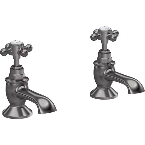 Hudson Reed Topaz Hexagonal Crosshead Bath Taps Pair - Brushed Pewter (1/2)