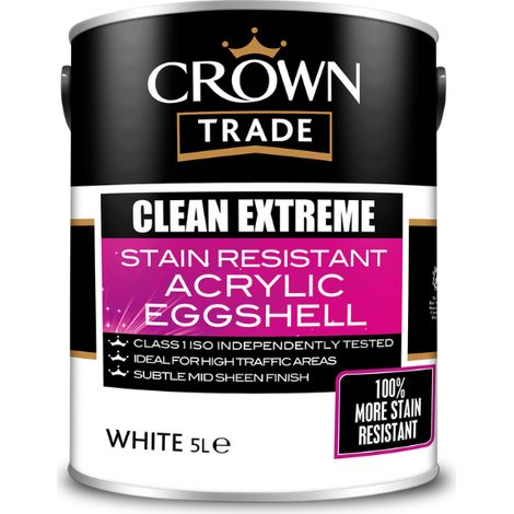 Crown Trade Clean Extreme Stain Resistant Acrylic Eggshell - White - 5L