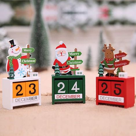 TrAdE Shop Traesio - Calendario Dell'avvento Babbo Natale In Legno Datario Data Decorazioni Natalizie - (1/5)