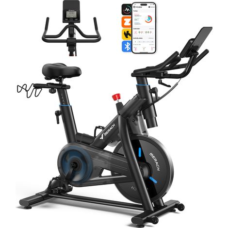 Vélo Biking magnétique, 16 niveaux, volant 10kg, bluetooth, réglage complet, double porte bouteille, support halteres, MERACH (1/5)