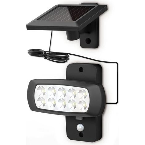 IP44 Outdoor Solar LED Light, PIR Motion Detector, Black Wall Spotlight for Home, Patio, Balcony, Splashproof, 6500K Cool White Light (1/5)