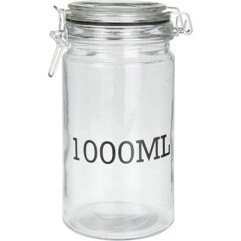 Pot Verre Hermétique - 1000 ml - Avec Mesure Imprimée - Pour Conservation Aliments Secs Confitures Cornichons - Lot De 1