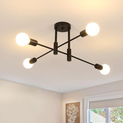 Lustre Industriel 4 Lumières - Métal Noir Mat - Bras Orientables E27 - Éclairage Vintage - Salon Chambre Cuisine - Longueur 70 cm (1/5)