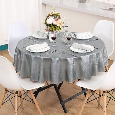 Nappe ronde imperméable en toile cirée PU 240 cm (Grise) protection table salle à manger (1/5)