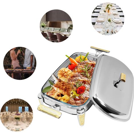 Plat de service, acier inoxydable 304, alimenté par bougie, Argent (1/2)