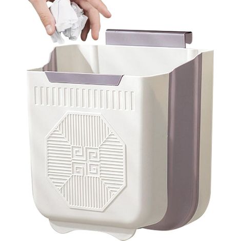 Poubelle suspendue 7L,poubelle pliable pour cuisine,camping et salle de bain,montage mural avec crochet,légère et peu encombrante,conteneur à déchets sous l'évier (pâle) (1/5)