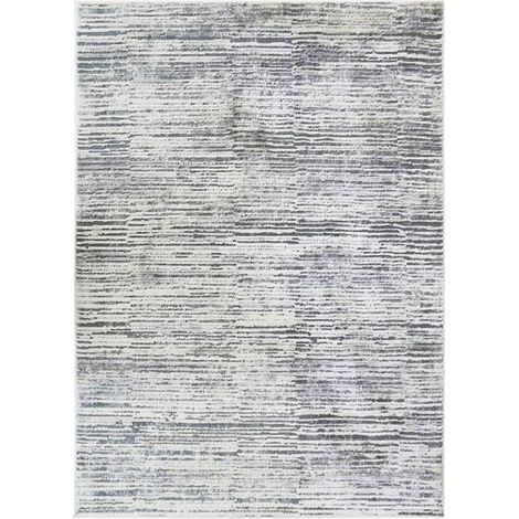 - Besonders weicher Wohnzimmerteppich mit cremefarbenem und grauem Streifenmuster, 120 x 170