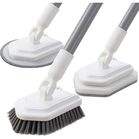 3 in 1 Bath Cleaning Brush with Long Handle (135 cm), Shower Cleaning Brush, Scouring Sponge & Microfibre for Bathroom, Bathtub, Floor (1/5)