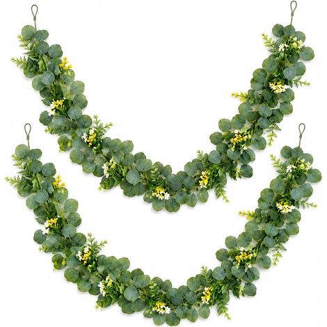 Lot de 2 guirlandes d'eucalyptus - 1,8 m - Décoration de lierre - Étanche - Résistant au soleil - Décoration verte - Plante d'eucalyptus pour balcon, mariage, arche, mur d'accentuation (1/5)