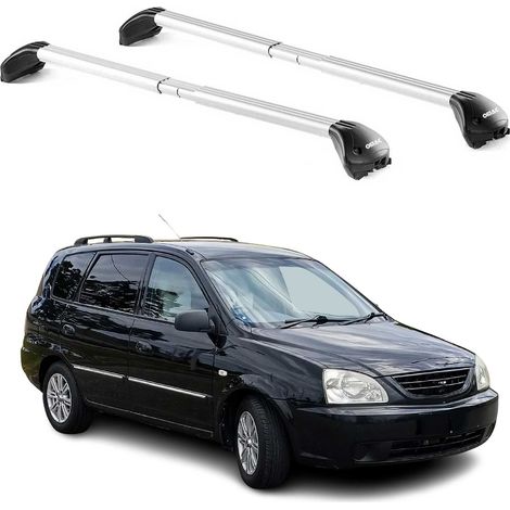 OMAC Barres de toit transversales certifiées TÜV pour Kia Carens I 1999-2006 – Verrouillables (4 antivols) – Charge max 100 kg – Sangle inox + protection caoutchouc Argent (1/4)