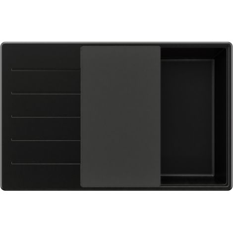 PRIMAGRAN Evier Cuisine en Granit 78x50cm,Lavabo 1 bac + Kit de Vidage + Planche à Découper, Évier à Encastrer au meuble 60cm - Copenhague, Tout Noir (1/5)