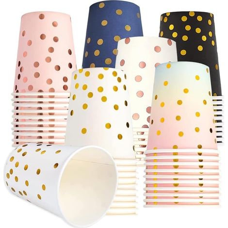 Lot de 60 gobelets jetables à pois dorés - Gobelets à café en papier multicolores - Pour fêtes, thé, boissons chaudes et froides - 250 ml (1/5)