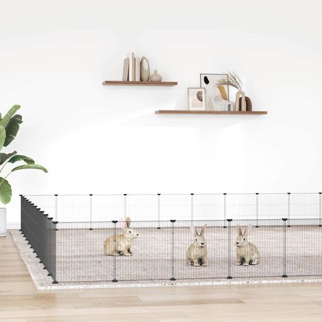vidaXL Jaula para mascotas de 44 paneles puerta acero negro 385x385x35 cm (1/5)
