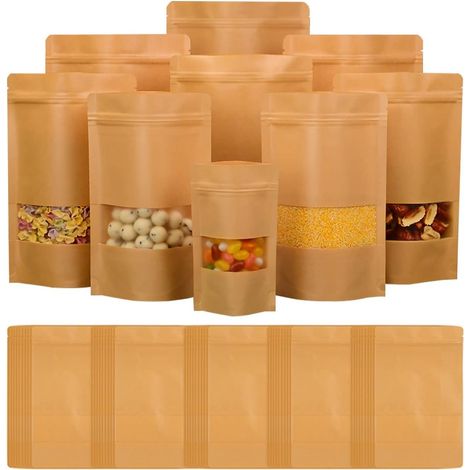 Sachet Kraft Alimentaire Avec Zip - Emballage pour Noix, Grains de Café 10 x 15 cm, 100 Pièces (1/4)