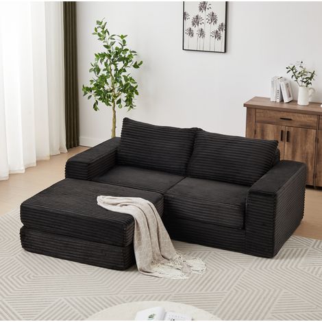 Sofá cama modular 194x169,5x74 cm de tejido negro, ahorro de espacio para salón FLORAGRACE (1/5)