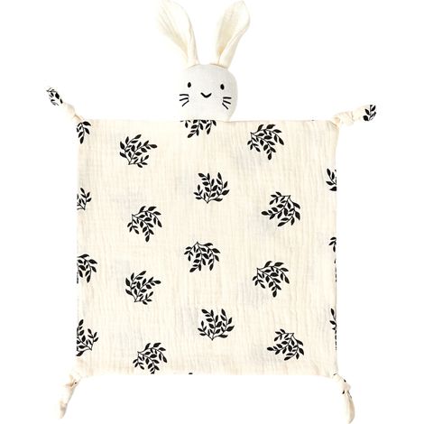 1 doudou lapin en mousseline de coton biologique, doux et respirant, 28 x 28 cm, pour bébé garçon ou fille (1/5)