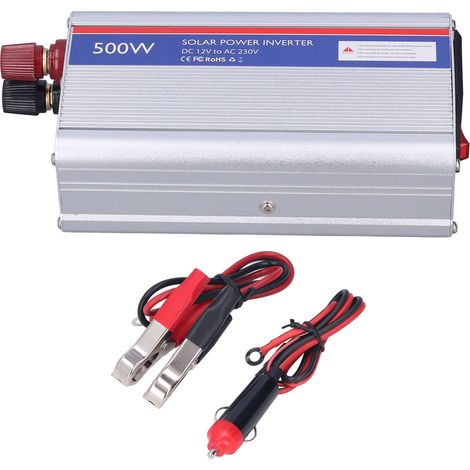 Inverseur de tension 12V CC vers 230V CA 500W avec protection de sécurité pour appareils de voiture - Argent (1/5)
