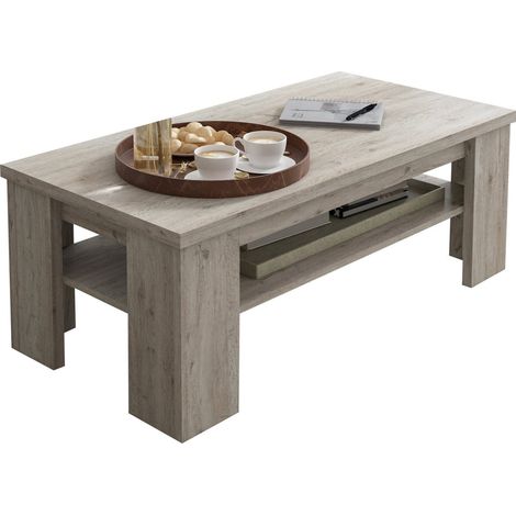 Tavolino da Salotto Mergozzo, un Vano, Forma Rettangolare, Sfumatura Colore Ripiano Rovere Grigio, 110x55x41h cm Grigio Rovere Grigio