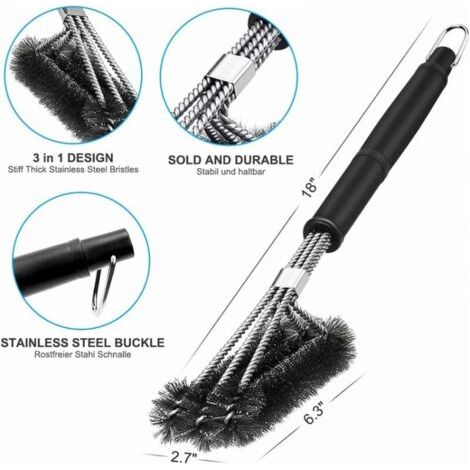 Barbecue Brush, 3-in-1 Barbecue Cleaning Brush, Long Handle, Stainless Steel Bristles for Quickly & Efficiently Cleaning All Grills (1/5)